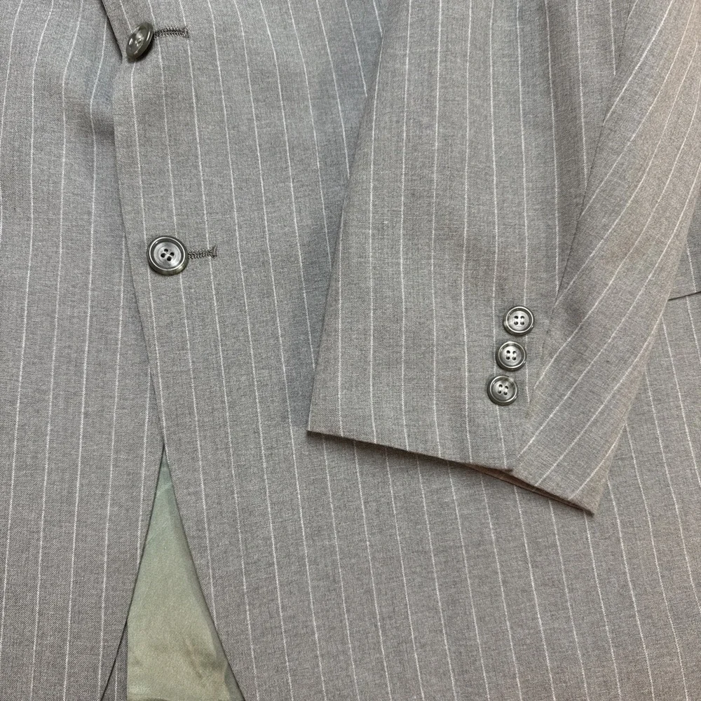 Bruce Douglass 2 Pc Suit Jacket 50XL BIG TALL Pants 44 x 34 Green Pin Stripe VTG